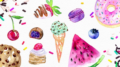 Painting Easy Watercolor Sweets & Treats! Beginner Level