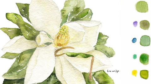 Easy watercolor painting: Magnolia flower