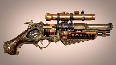 Real Time Game Asset Steam Punk Gun in Blender