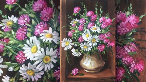 Acrylic lesson - Clover & Chamomile - Flower bouquet