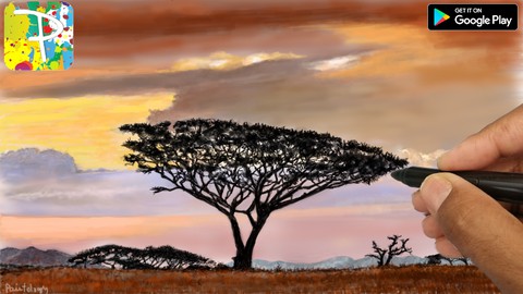 Draw a sunset using the Paintology drawing app