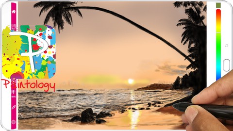 Draw a tropical beach sunset with the Paintology app