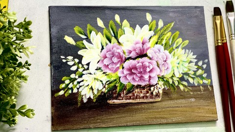 One Stroke Painting/ Basket of Flowers.