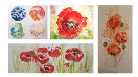 Paint a POPPY trio in a VERY WET style & one more PRECISELY.