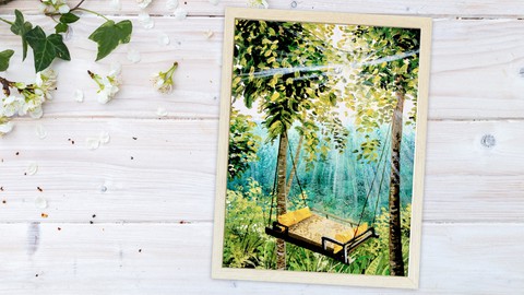 Acrylic Landscape Painting - Swing Bed In Nature