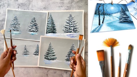 How To Paint Snowy Pine Trees - Acrylic Masterclass