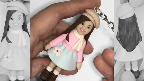 Polymer clay doll keychain