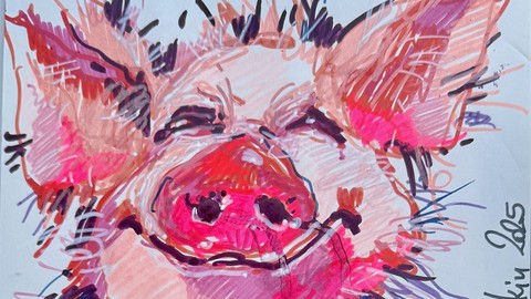 Malen mit Akryl Marker.  Lustiges Schweinchen
