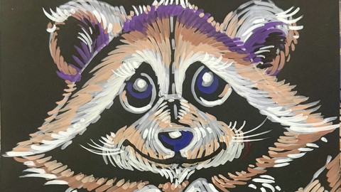 Malen mit Akryl Marker. Grafik. Waschbär