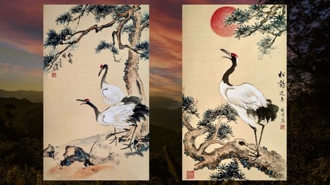 Relax With Chinese Painting - Crane & Pine Tree