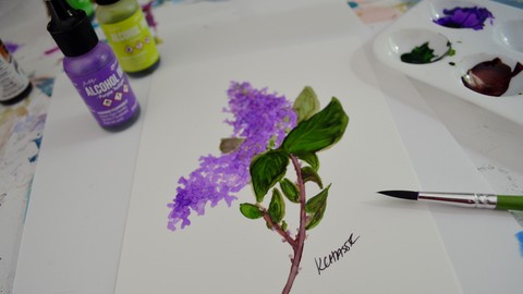 Alcohol Ink on Yupo Easy Steps Paint a Lilac and Sunflower