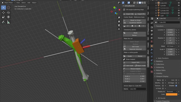 OrthoMesh3D. Plan orthopaedic surgery in 3D using Blender