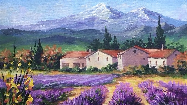 Acrylic lesson - Lavender fields in Provence - Landscape