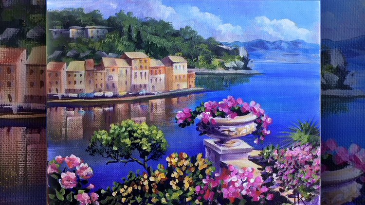 Acrylic lesson - Mediterranean city - Landscape