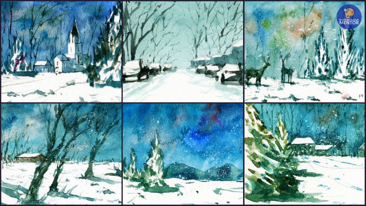 Snow Landscapes: Make 9 Watercolor Greeting Cards