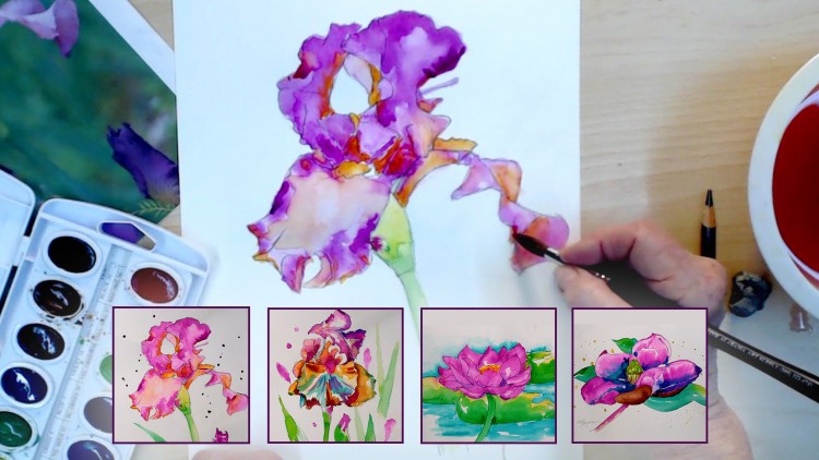 Learn Watercolor Painting: Lotus, Irises, and Magnolia