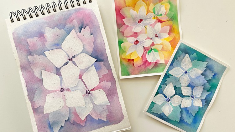 Watercolor Flowers - Negative Painting Technique