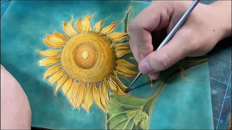 Leather carving Sunflower