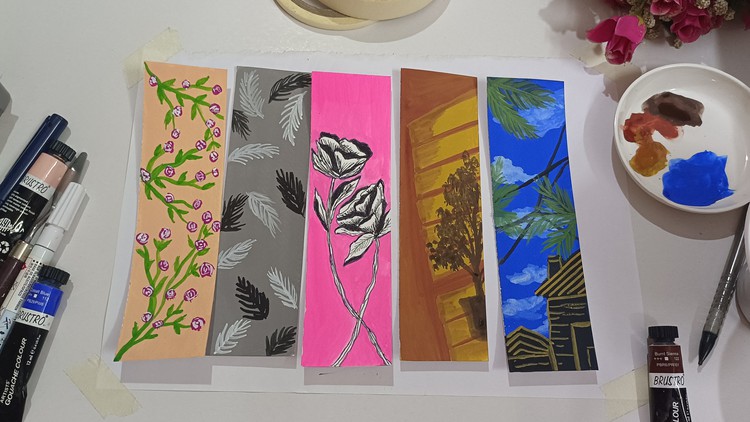 Learnt to paint 5 easy Gouache Bookmarks