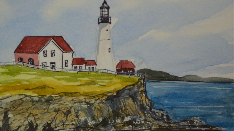 Beginner Watercolor Painting Course Easy Lighthouse Painting