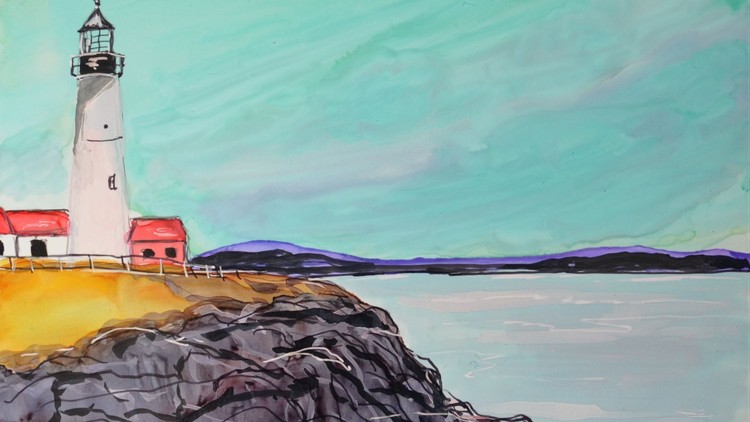 Paint and Create A Lighthouse with Alcohol Ink in Easy Steps